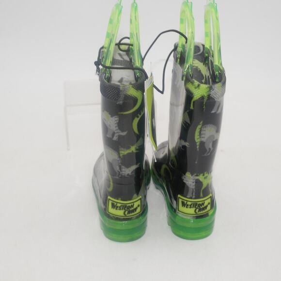 NEW Western Chief Dinosaur Light Up Rain Boots Green Pull Up Toddler Boys 5 - Picture 3 of 9